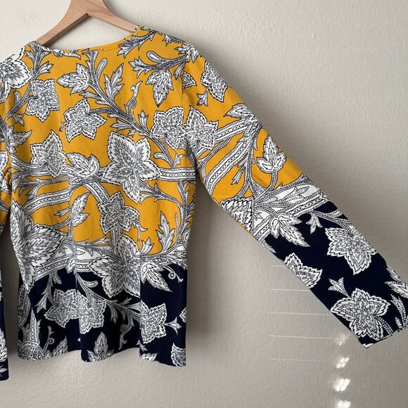 The Talbots Tee Women Yellow Tunic Blouse Longsleeve Floral Cotton Blend Size XL - Picture 8 of 11